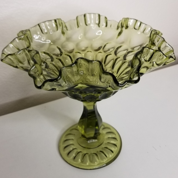 Colonial Green‎ Glass Thumbprint Footed Compote Candy Dish 7"H - Picture 4 of 7